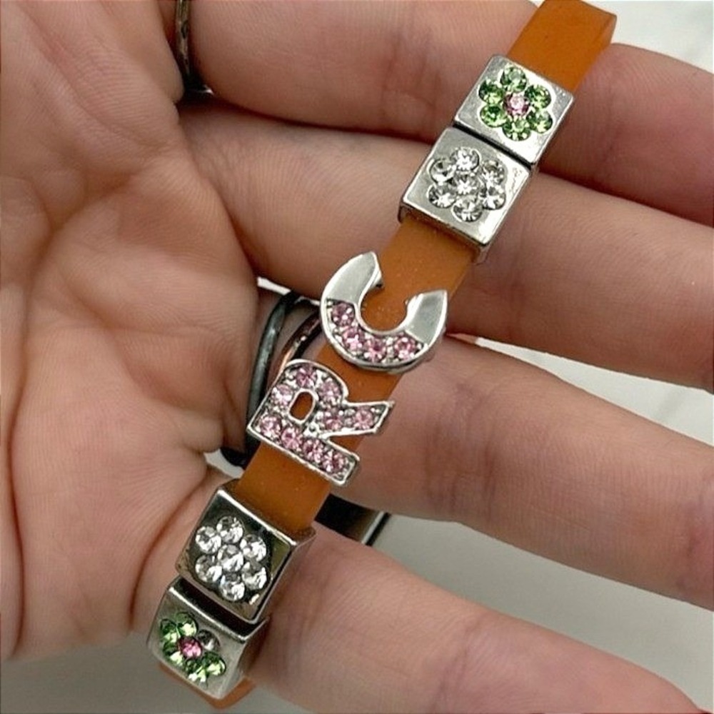 Vintage Handmade Womens Rhinestone Sliding‎ Letters Alphabet Charms Wristbands